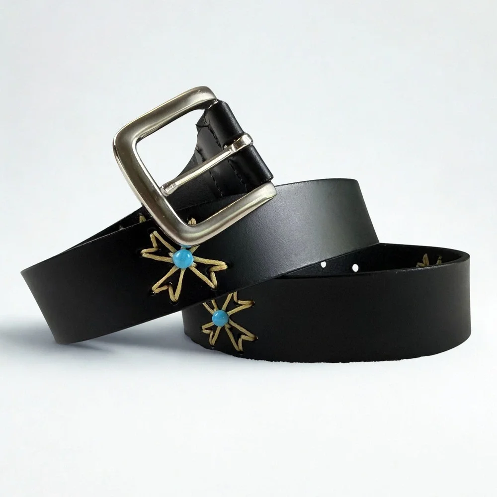 Lane Bryant Leather‎ Belt Women 18/20 Black Turquoise Embroidered Boho (accents)